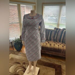 Plaid Long Sleeve Dress - Red and Gray